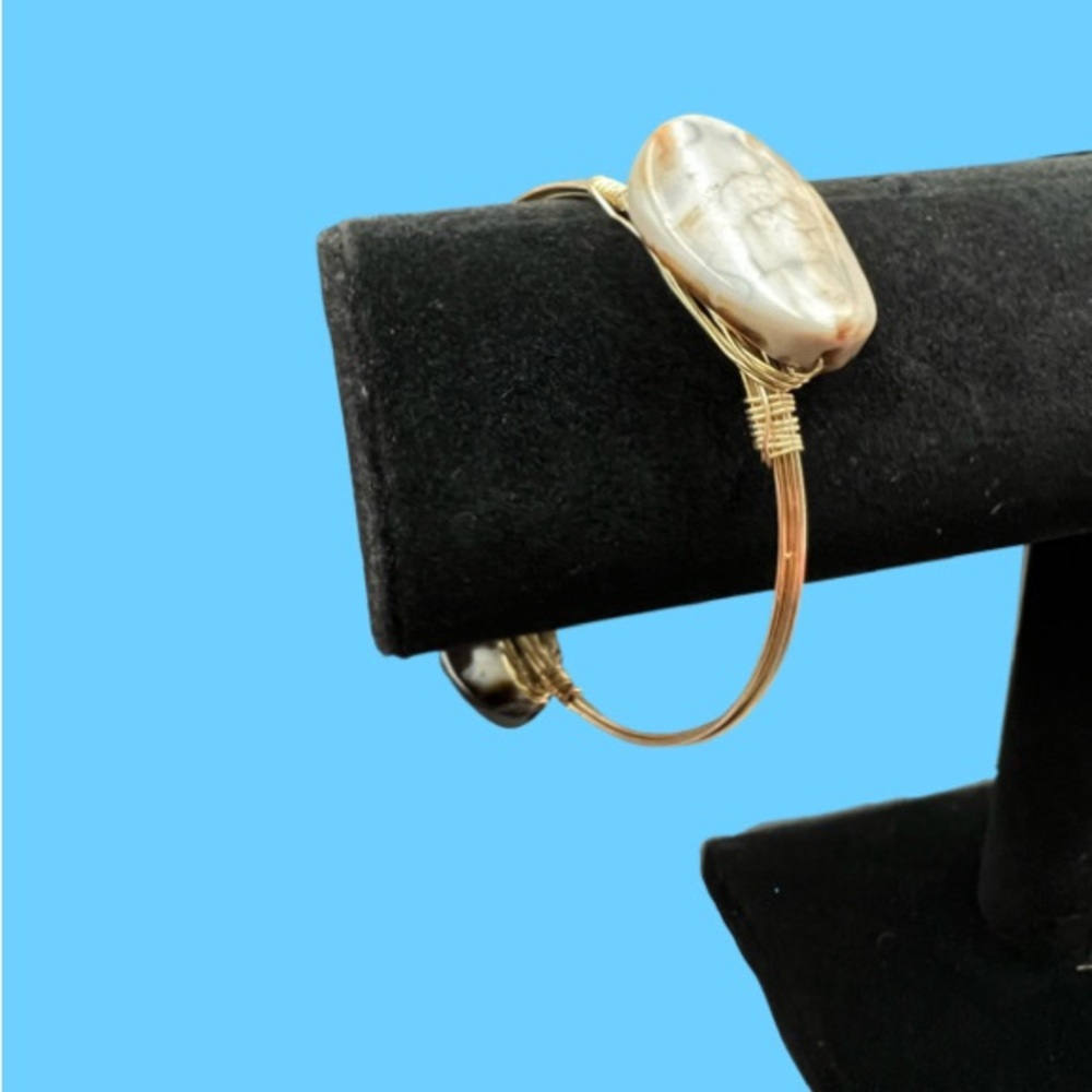 Wire Wrapped Bangle Bracelet Multicolored Brown A… - image 4